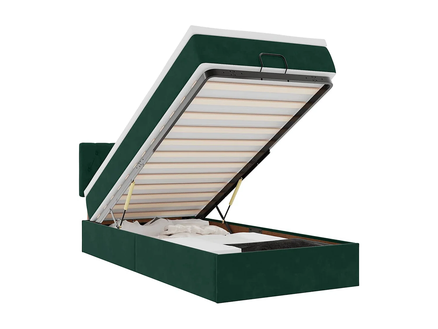 Cadre de lit ottoman avec matelas vert foncé 90x200 cm velours