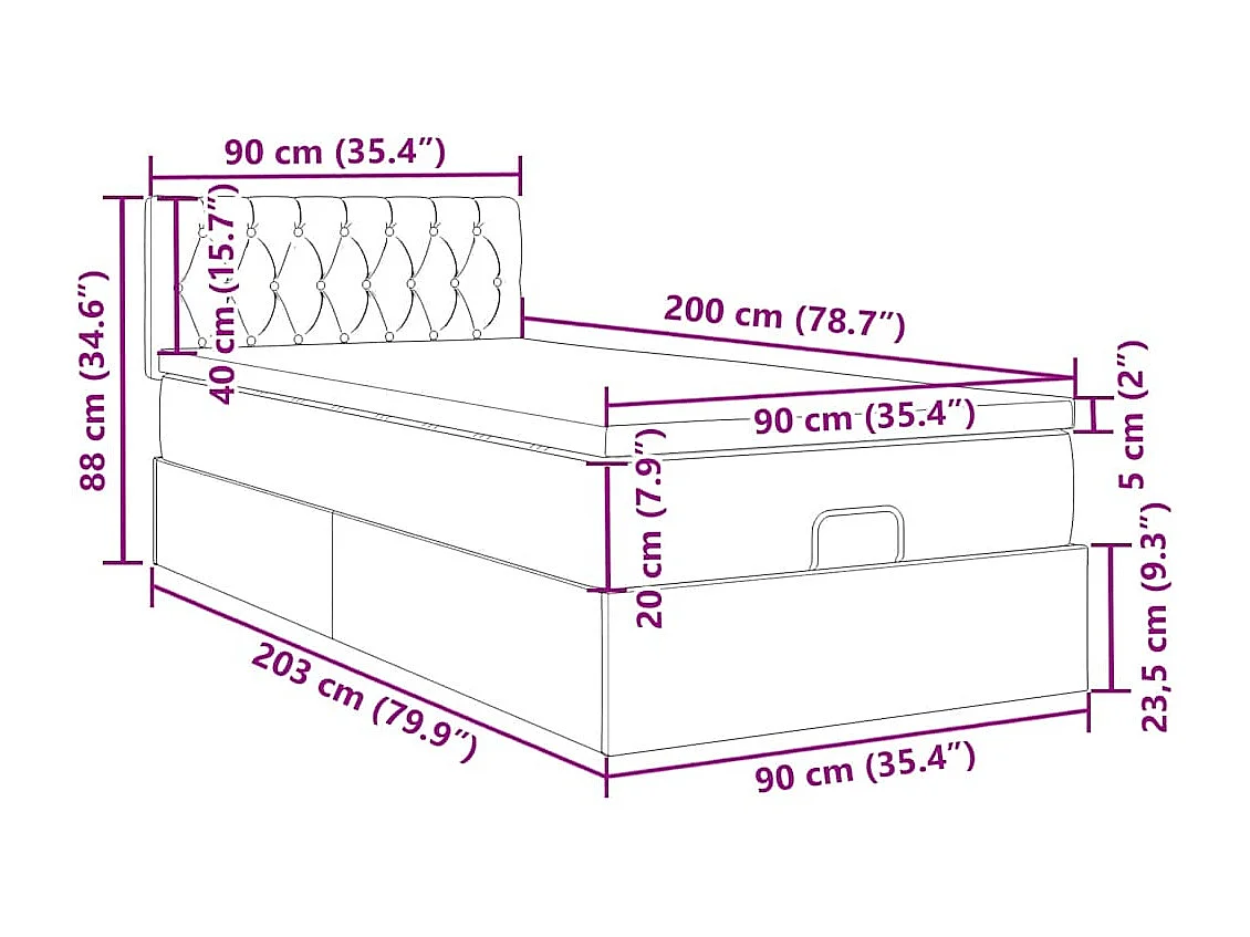 Ottoman-Bett mit Matratze Dunkelgrün 90x200 cm Samt