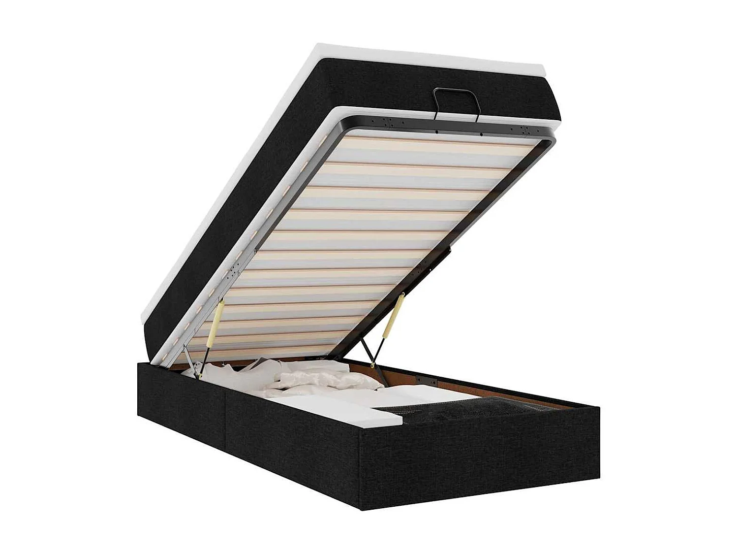 Cadre de lit ottoman avec matelas noir 100x200cm tissu