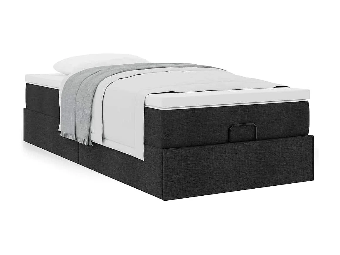 Struttura Letto Pouf con Materasso Nero 100x200 cm in Tessuto