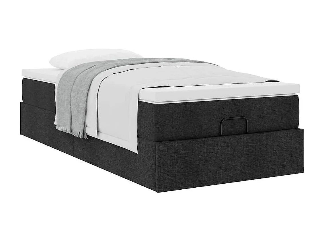 Struttura Letto Pouf con Materasso Nero 100x200 cm in Tessuto