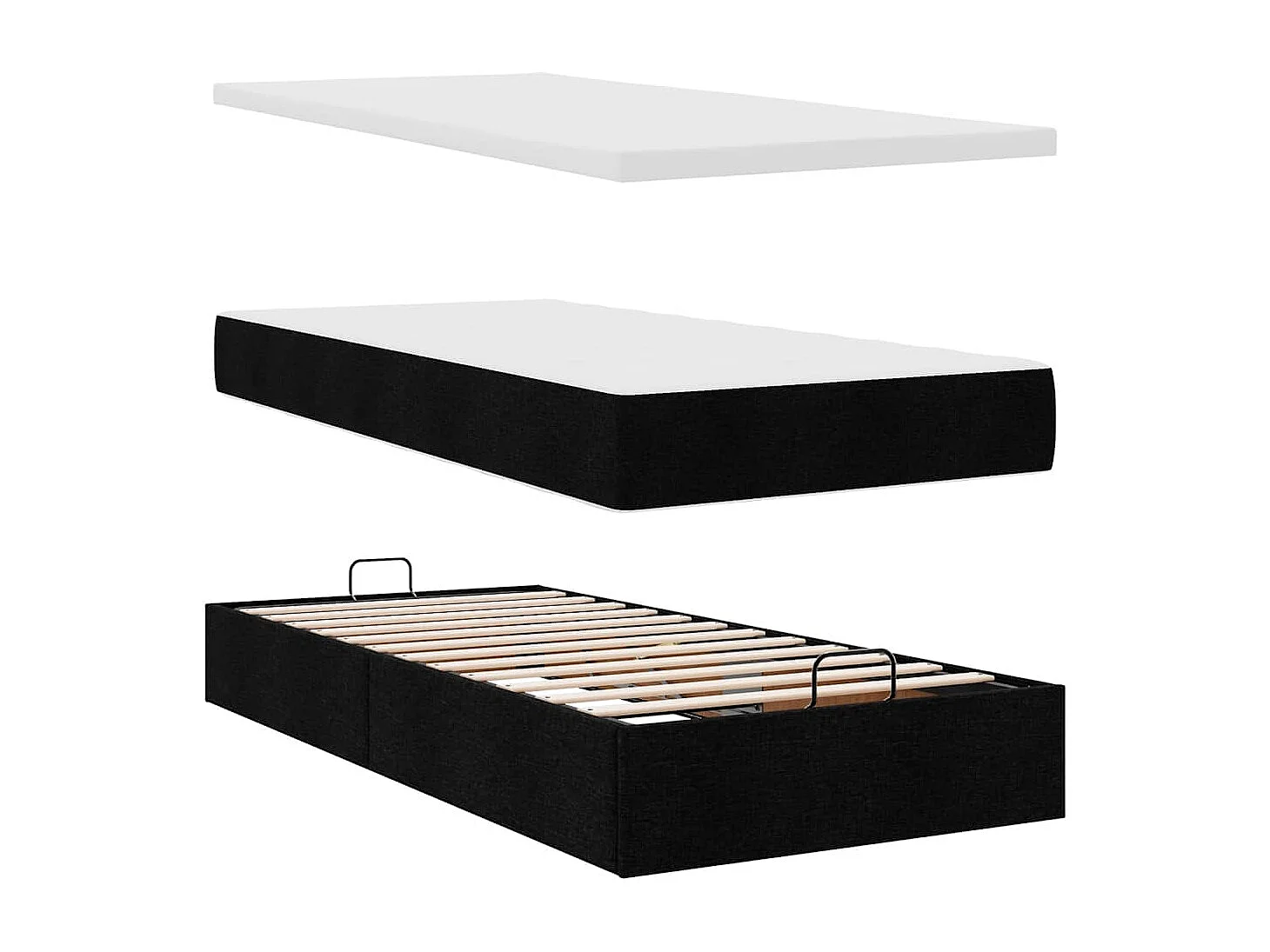 Struttura Letto Pouf con Materasso Nero 100x200 cm in Tessuto