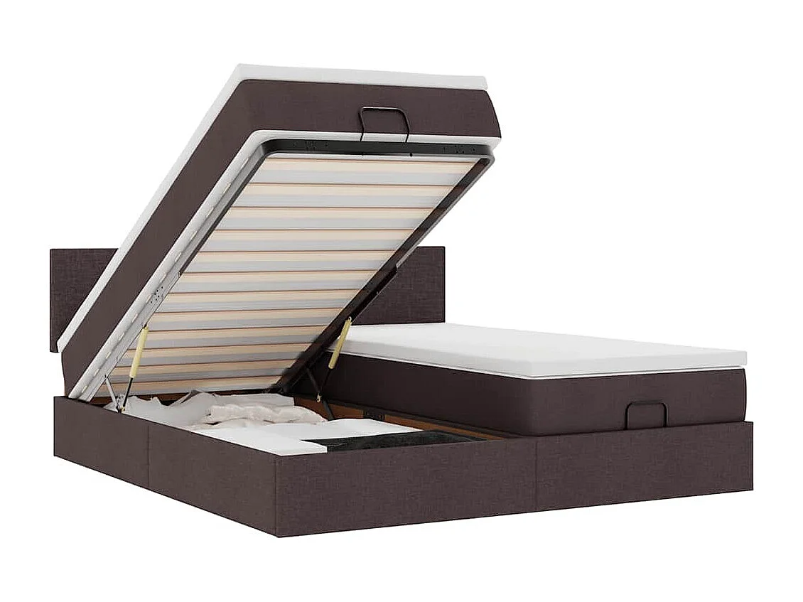 Cadre de lit ottoman avec matelas marron foncé 180x200 cm tissu