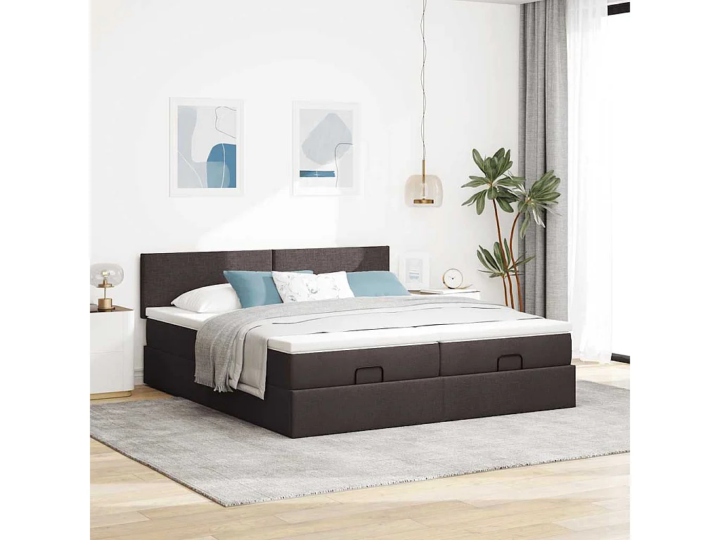 Ottoman-Bett mit Matratzen & LEDs Dunkelbraun 180x200 cm Stoff