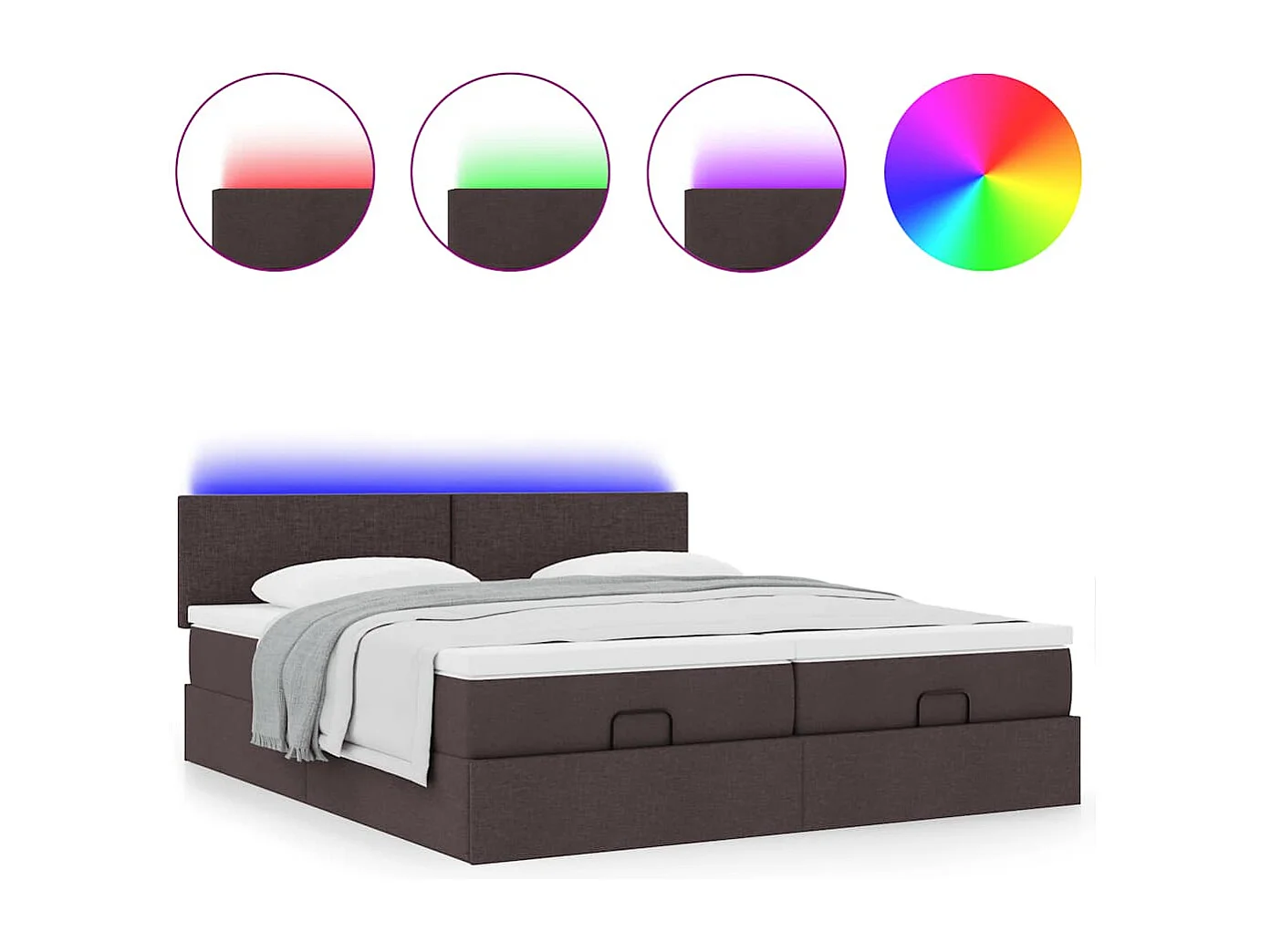 Ottoman-Bett mit Matratzen & LEDs Dunkelbraun 180x200 cm Stoff