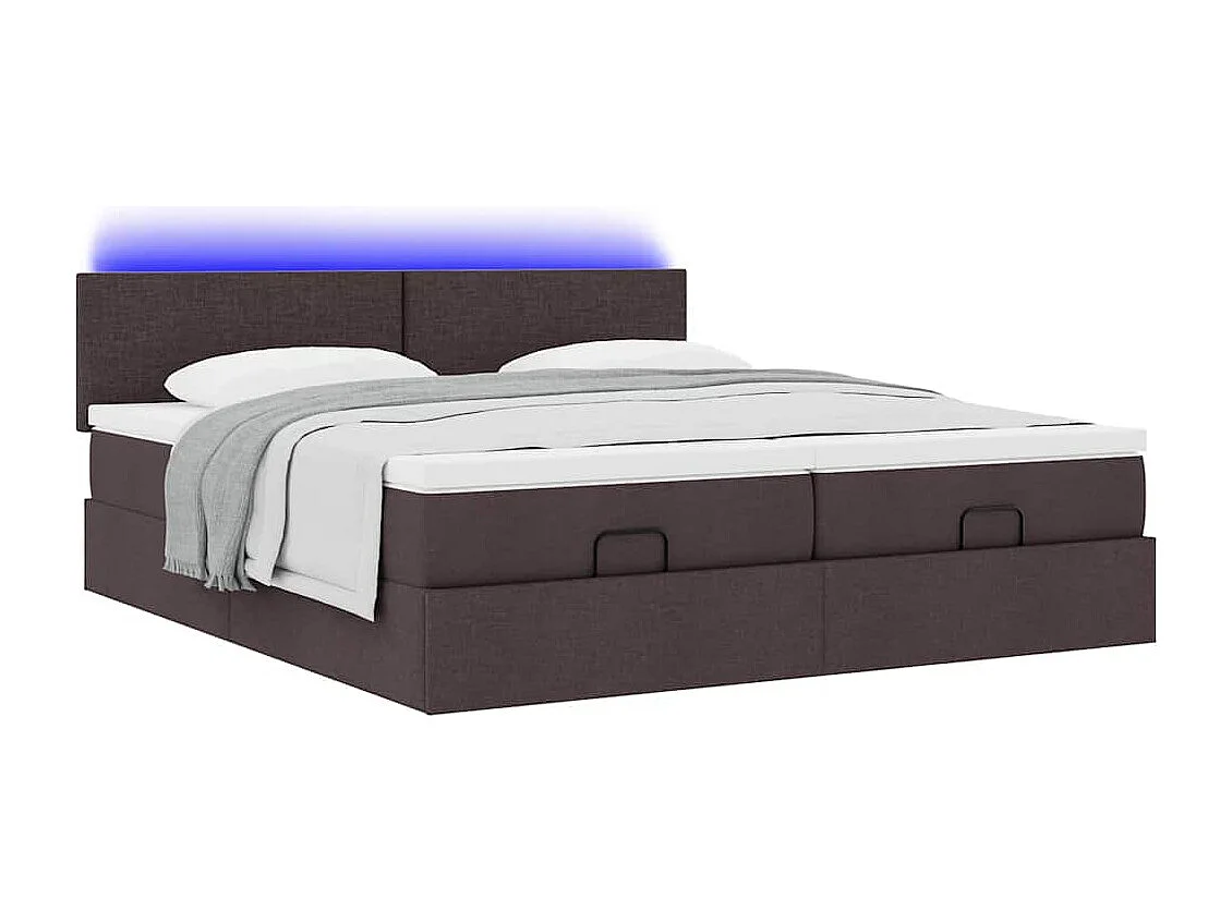 Ottoman-Bett mit Matratzen & LEDs Dunkelbraun 180x200 cm Stoff