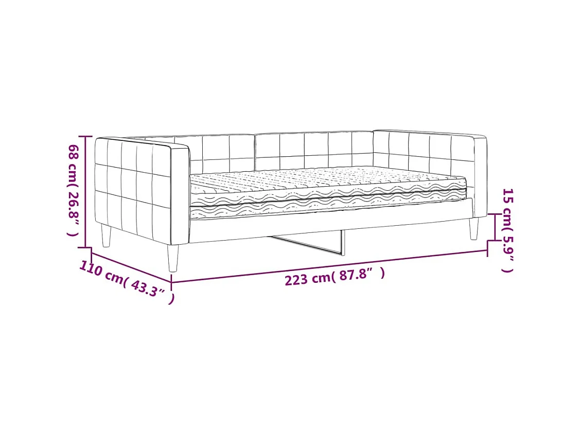 Lit de jour avec matelas gris foncé 100x200 cm velours