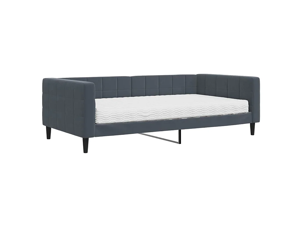 Divano Letto con Materasso Grigio Scuro 100x200 cm in Velluto