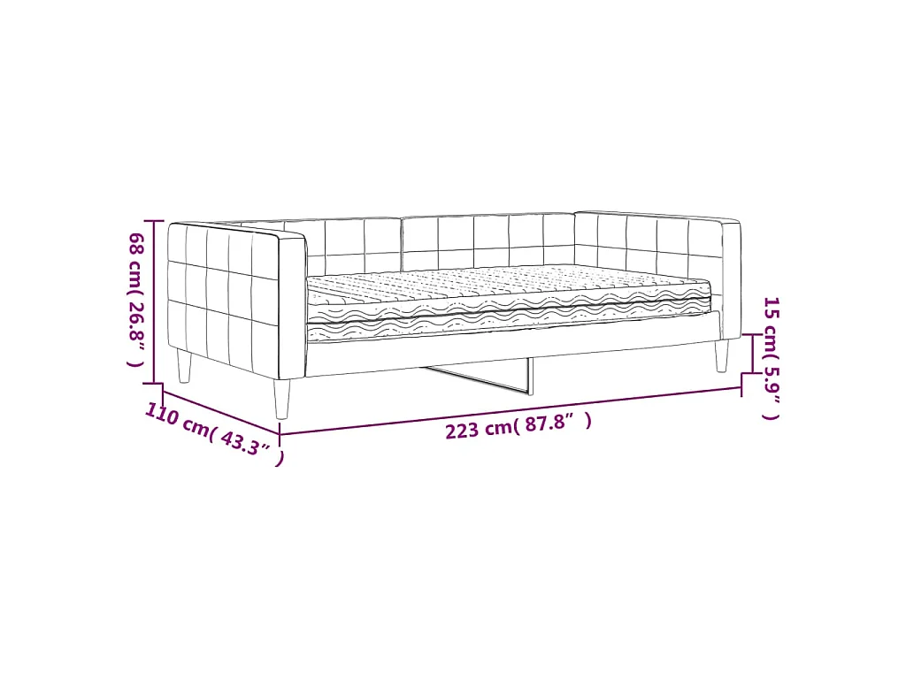 Divano Letto con Materasso Grigio Scuro 100x200 cm in Velluto