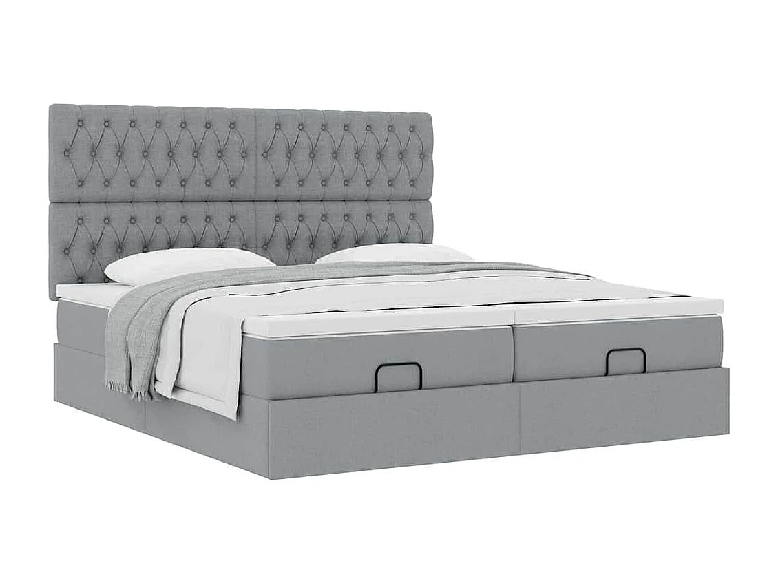 Cadre de lit ottoman et matelas gris clair 180x200cm tissu