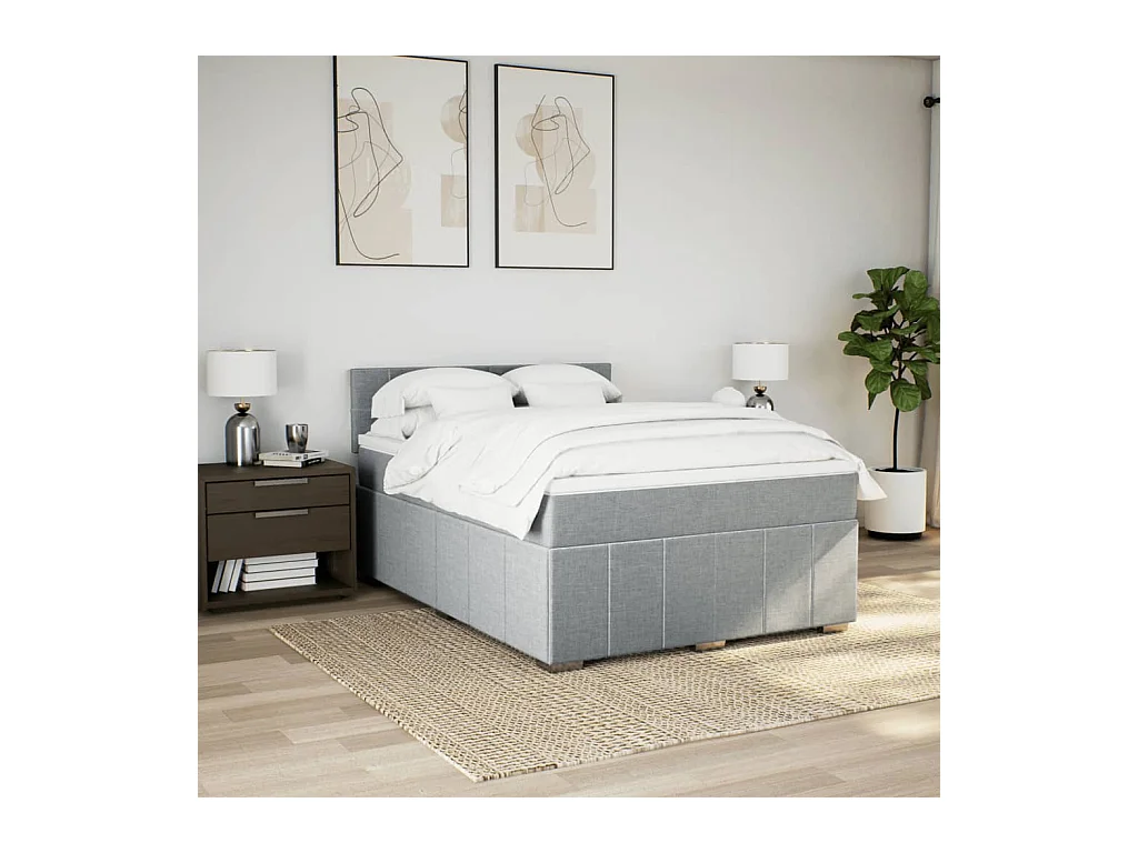 Sommier à lattes de lit avec matelas Gris clair 160x200cm Tissu