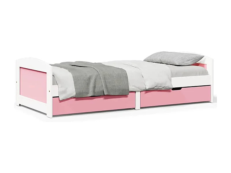 Slaapbank met 2 lades zonder matras IRUN 90x200 cm wit en roze
