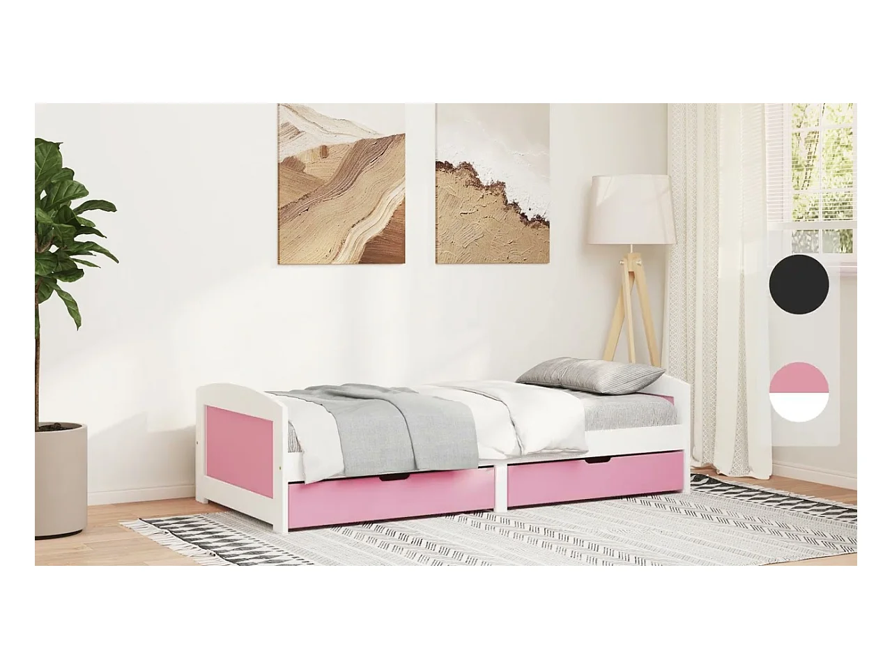 Lit de jour et 2 tiroirs sans matelas IRUN blanc rose 90x200 cm