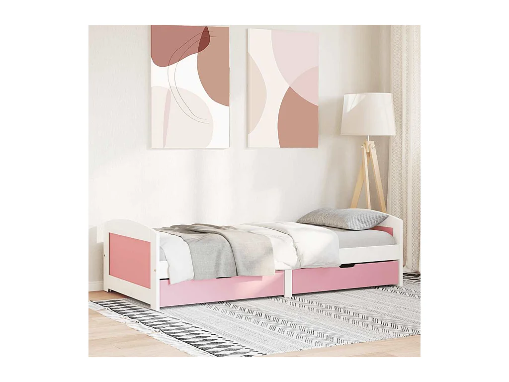 Lit de jour et 2 tiroirs sans matelas IRUN blanc rose 90x200 cm