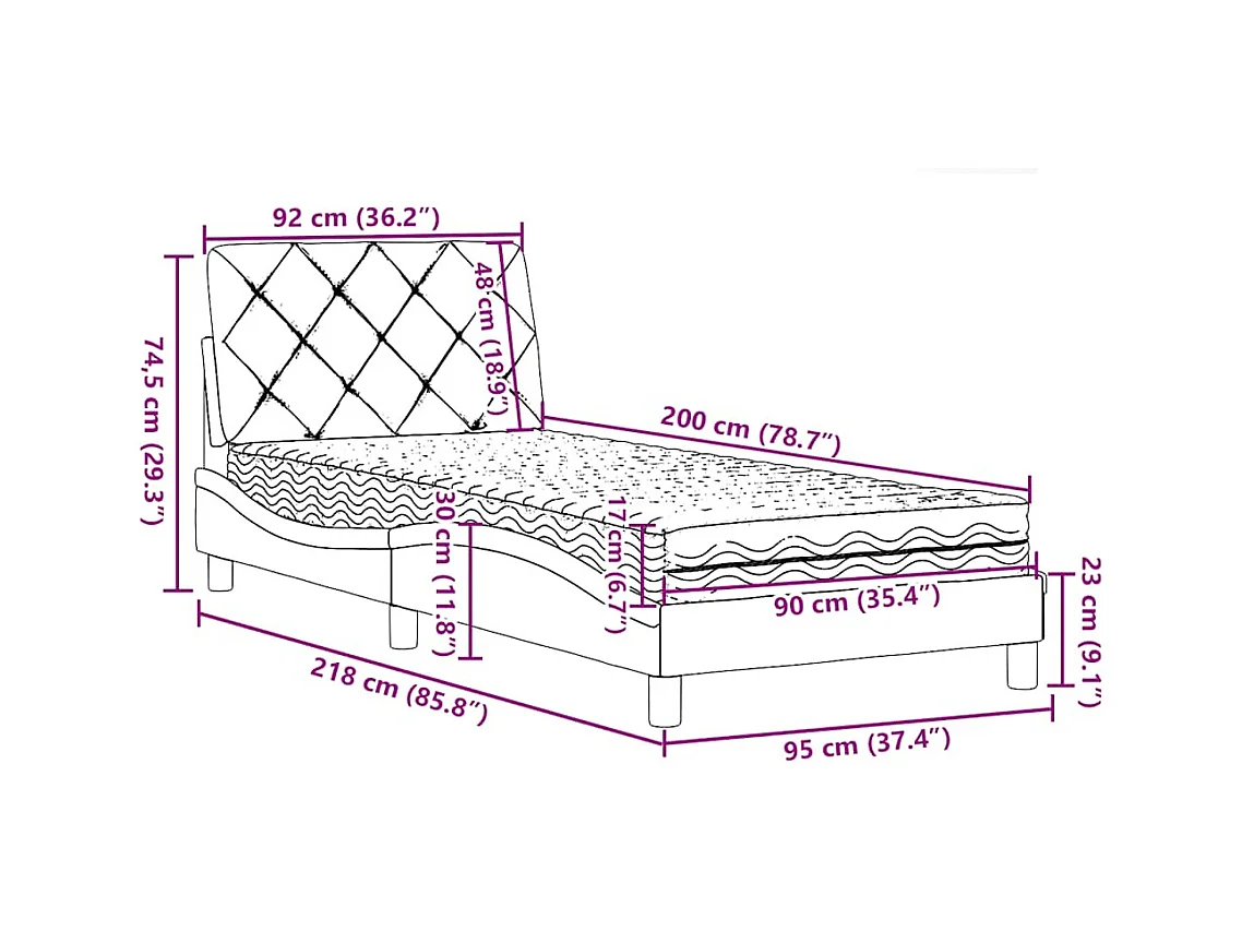 Bed met matras stof donkerbruin 90x200 cm