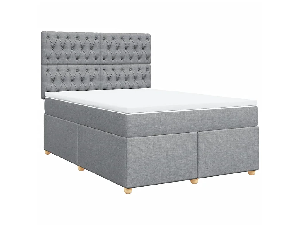 Cama box spring con colchón tela gris claro 140x190 cm