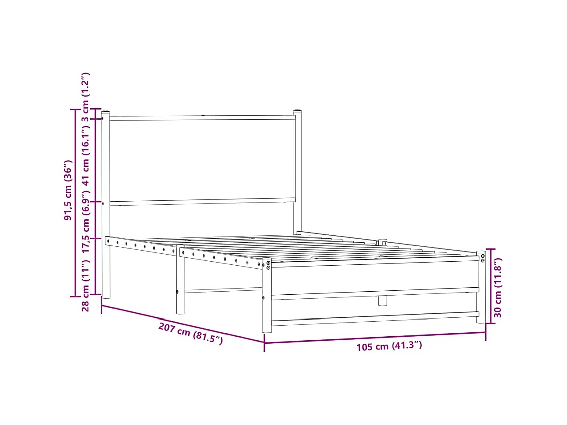Cadre de lit en métal sans matelas chêne fumé 100x200 cm