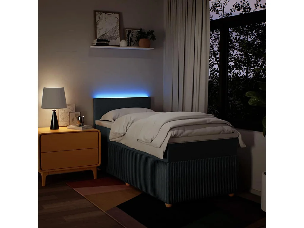 Cama box spring con colchón tela azul 100x200 cm