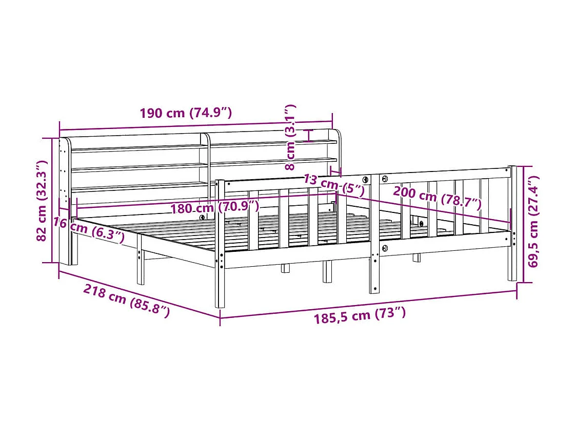 Letto senza Materasso 180x200 cm in Legno Massello di Pino