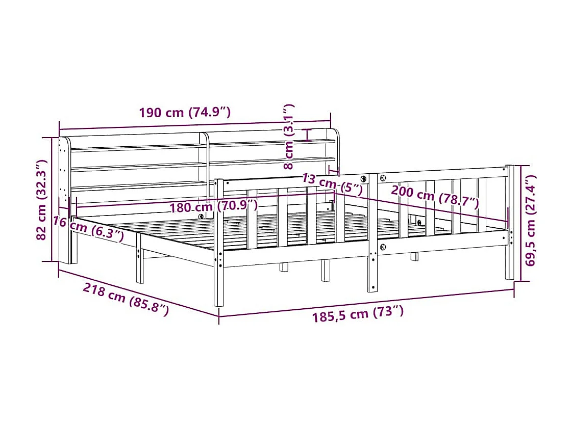 Bedframe zonder matras massief grenenhout 180x200 cm