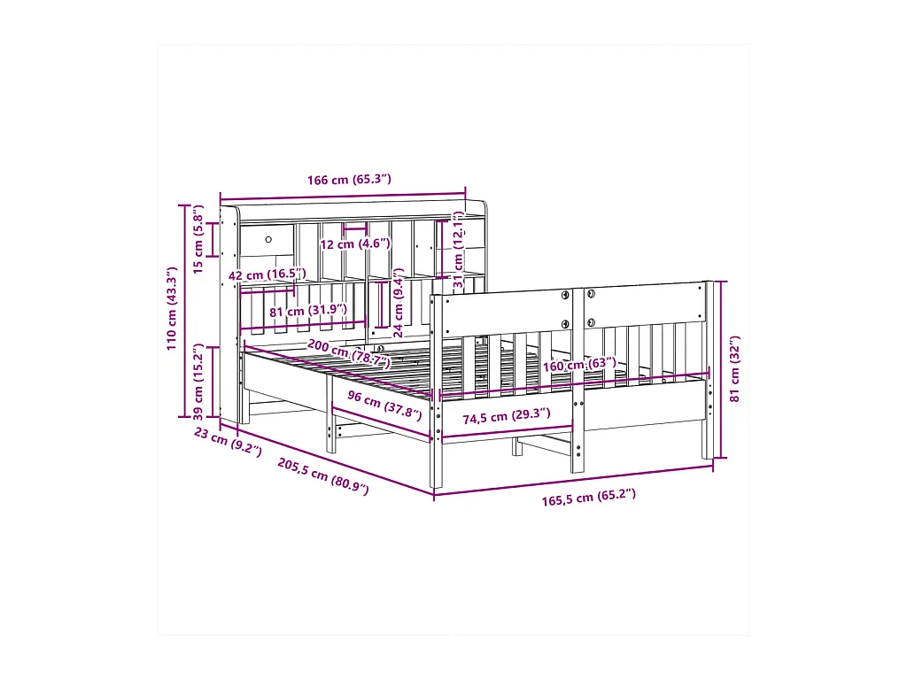 Cadre de lit sans matelas cire marron 160x200cm bois pin massif