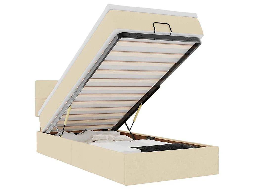 Lit ottoman avec matelas crème 90x200 cm tissu