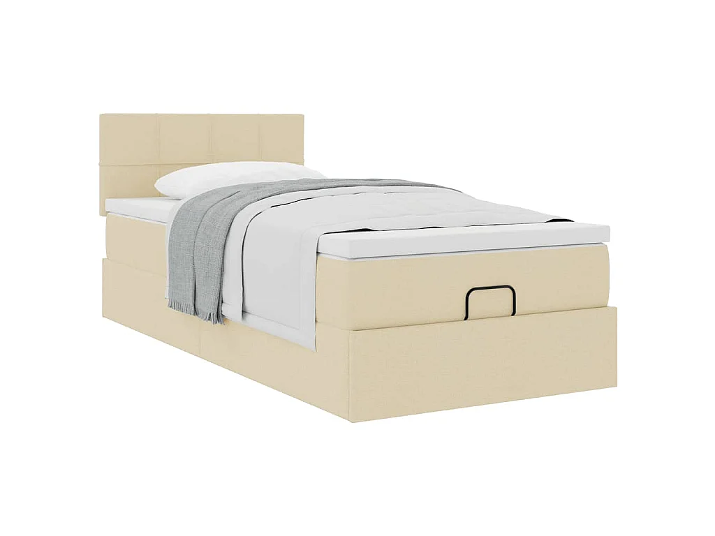 Lit ottoman avec matelas crème 90x200 cm tissu
