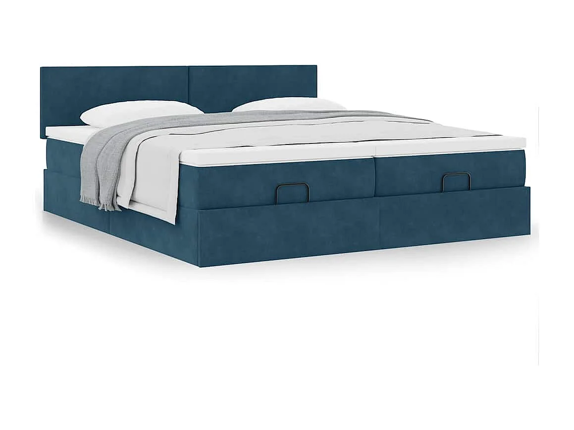 Cadre de lit ottoman avec matelas bleu foncé 180x200 cm velours