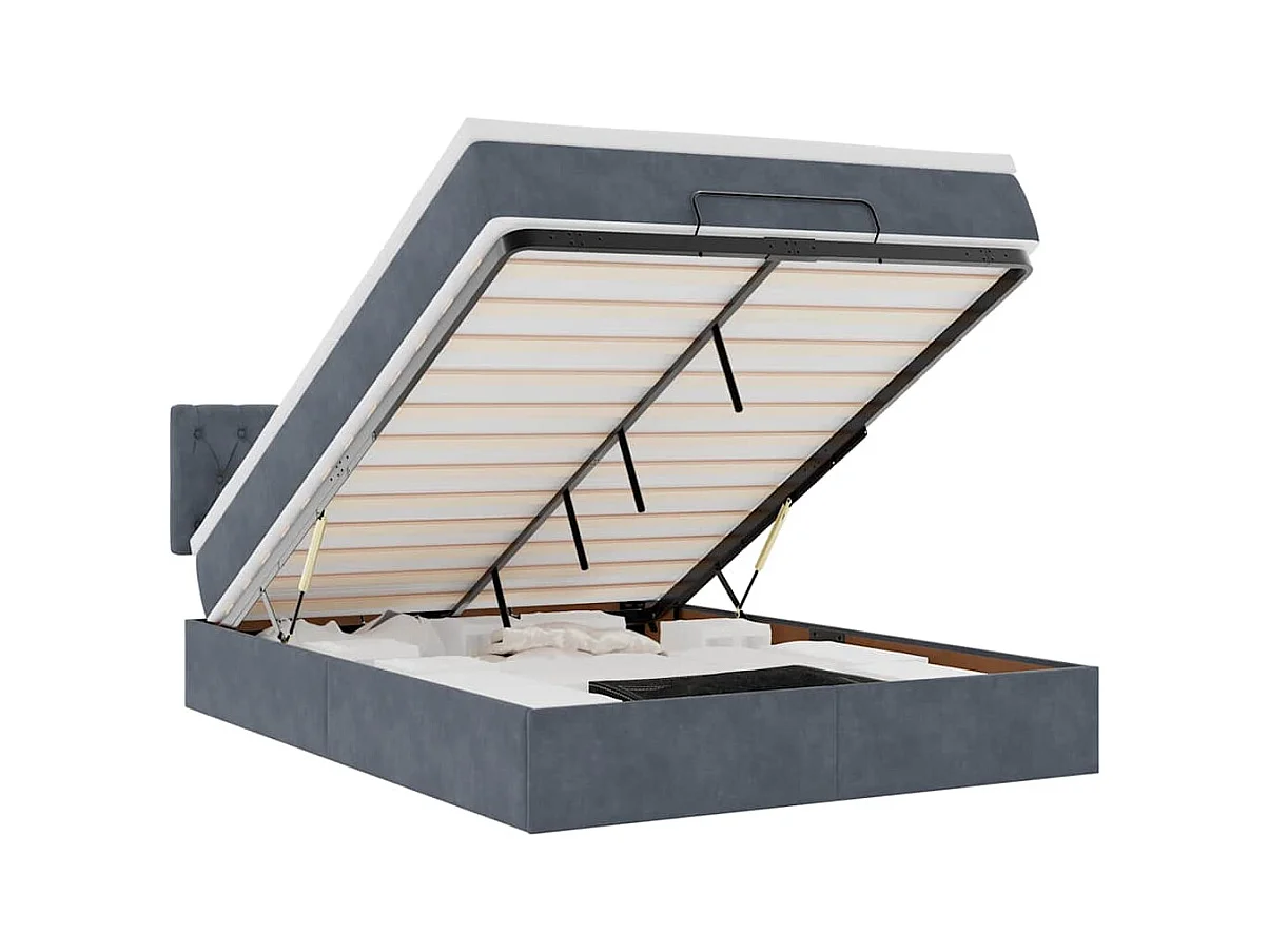 Cadre de lit ottoman avec matelas gris foncé 140x200 cm velours
