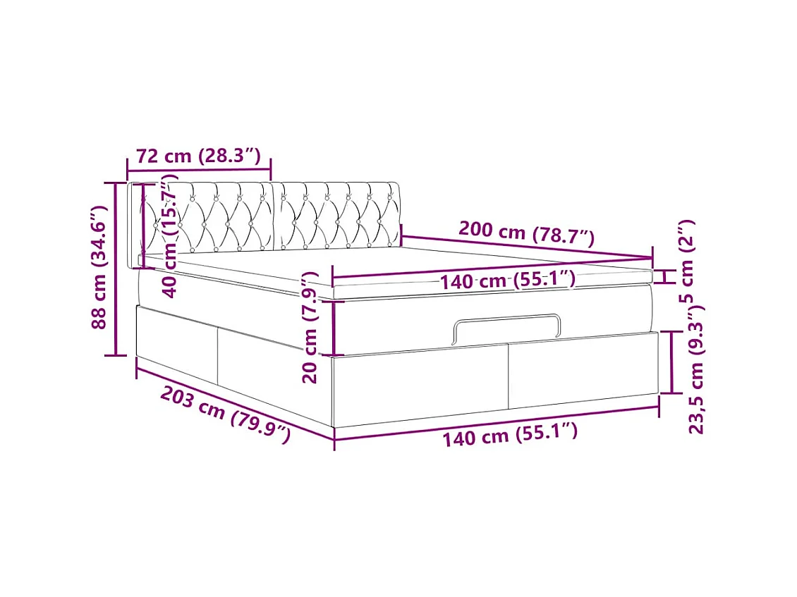 Cadre de lit ottoman avec matelas gris foncé 140x200 cm velours