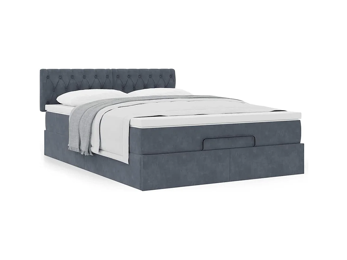 Cadre de lit ottoman avec matelas gris foncé 140x200 cm velours