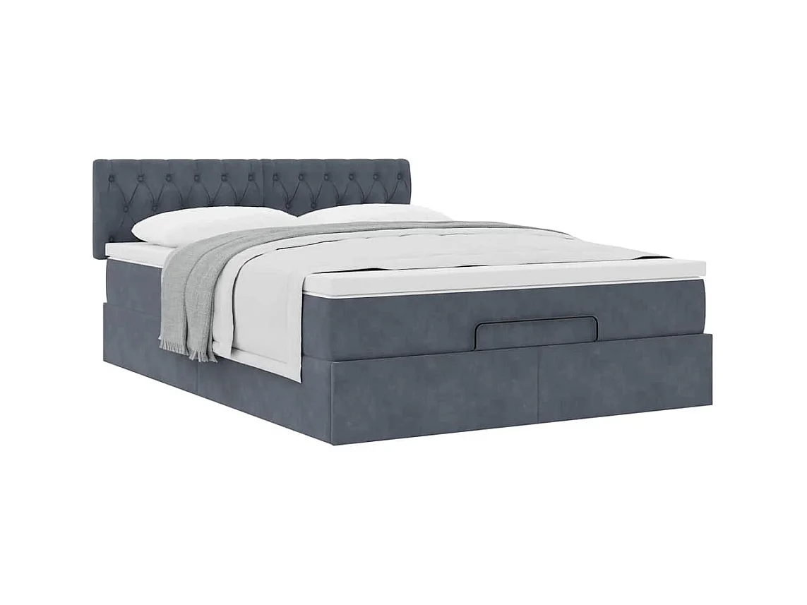 Cadre de lit ottoman avec matelas gris foncé 140x200 cm velours