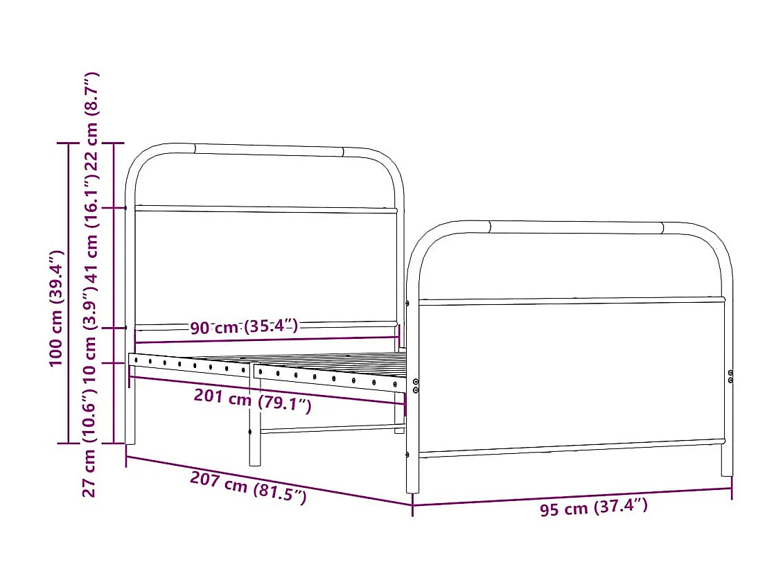 Cadre de lit sans matelas 90x200cm chêne marron bois ingénierie