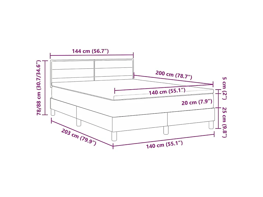 Boxspringbed met hoofdeinde Lichtgrijs 140 x 200 cm Stof