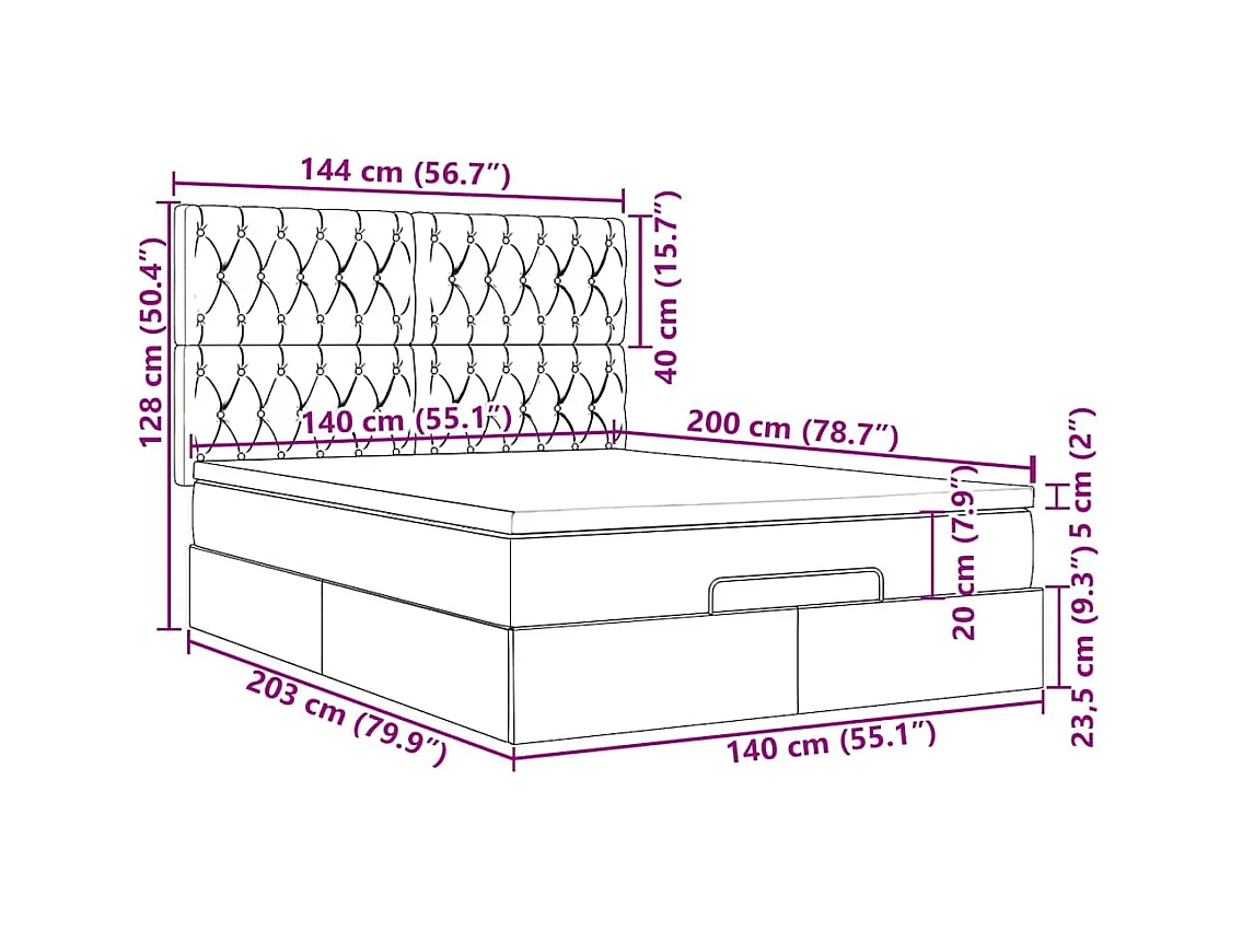 Ottoman-Bett mit Matratze Taupe 140x200 cm Stoff