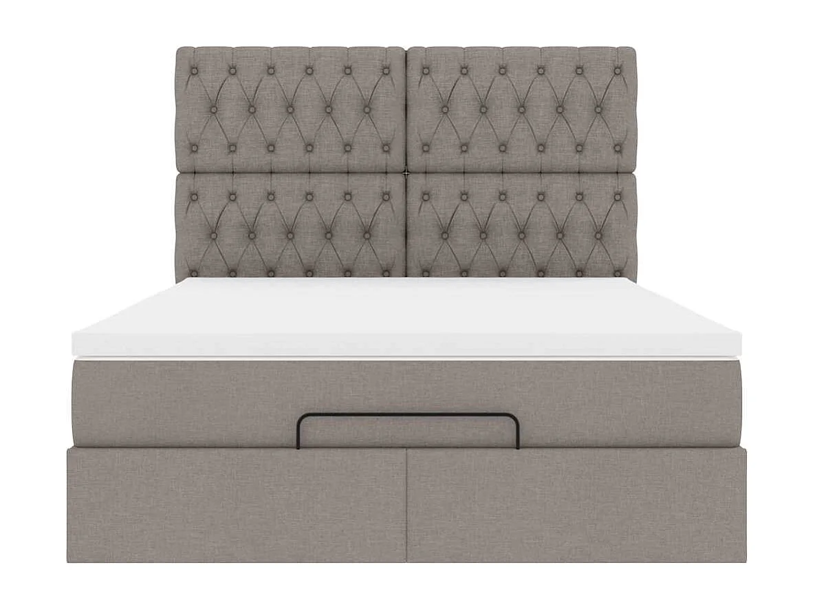 Cadre de lit ottoman avec matelas taupe 140x200 cm tissu