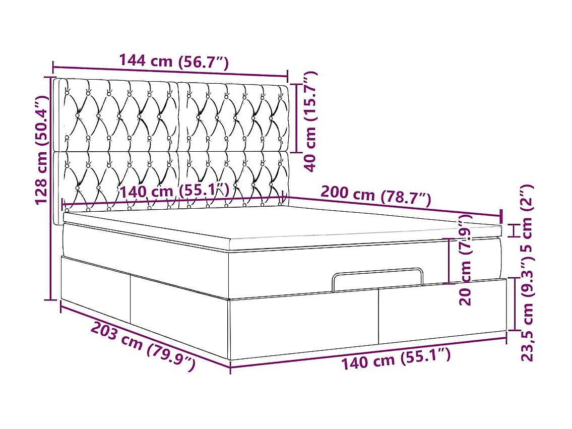 Struttura Letto Pouf con Materasso Tortora 140x200cm in Tessuto