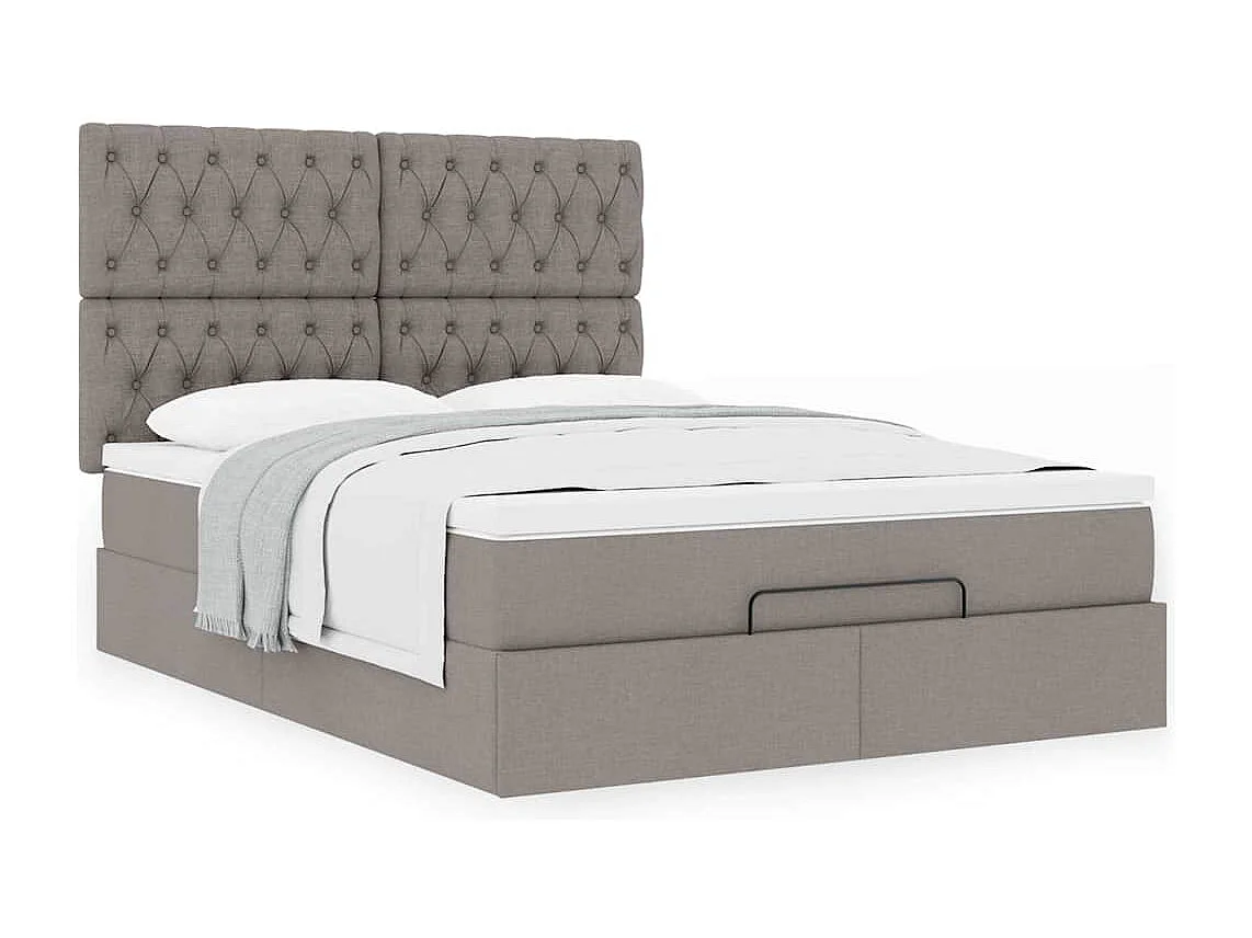 Struttura Letto Pouf con Materasso Tortora 140x200cm in Tessuto