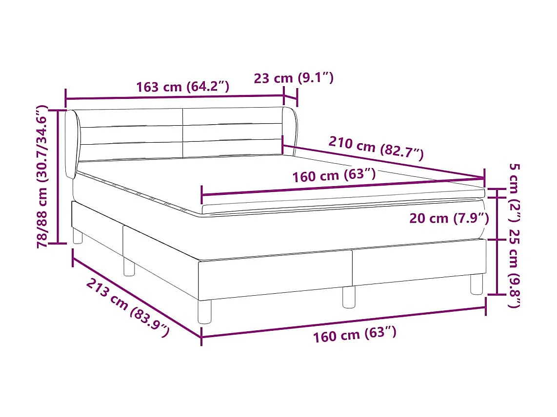Boxspringbett mit Matratze Schwarz 160x210 cm Samt