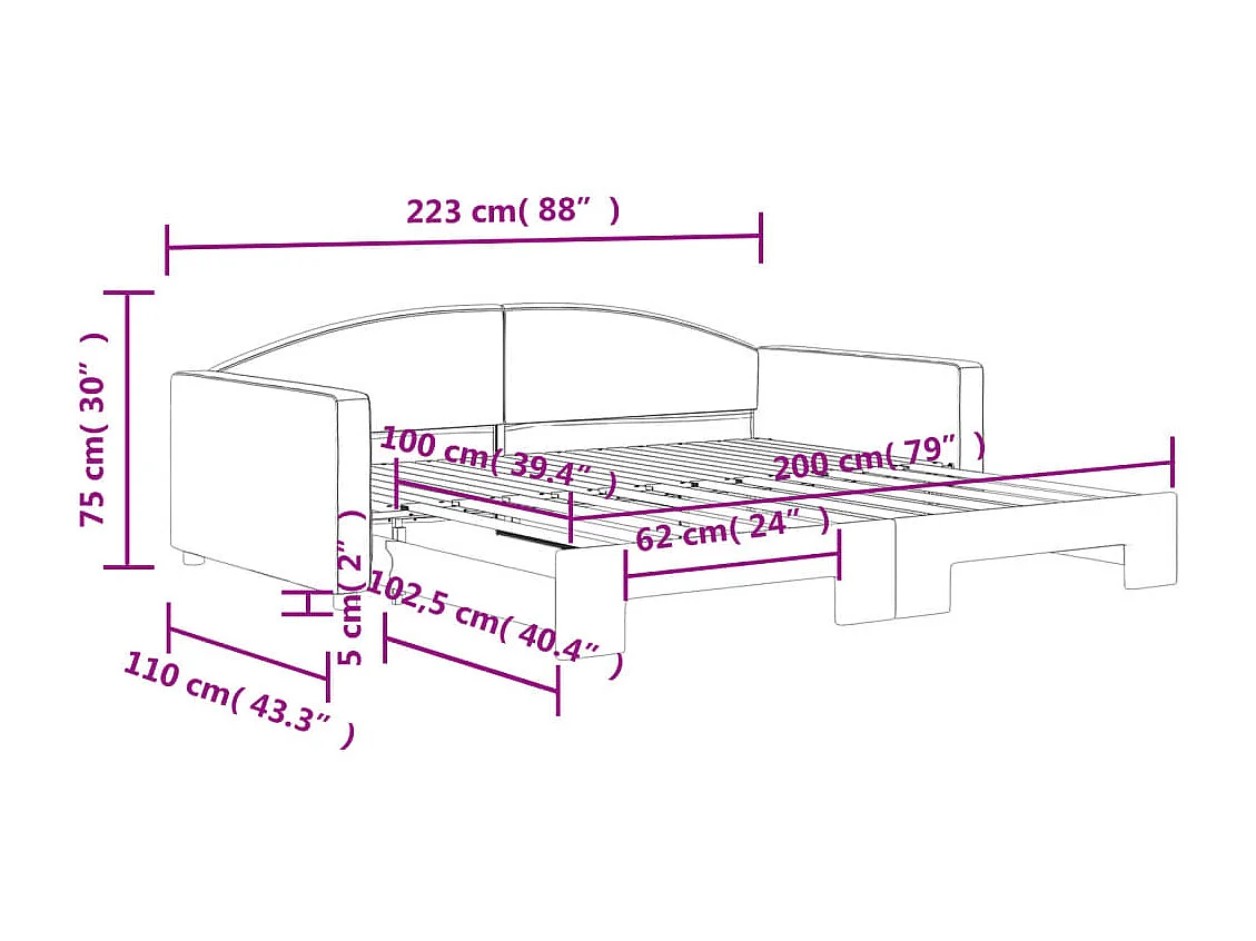Tagesbett Ausziehbar Schwarz 100x200 cm Stoff
