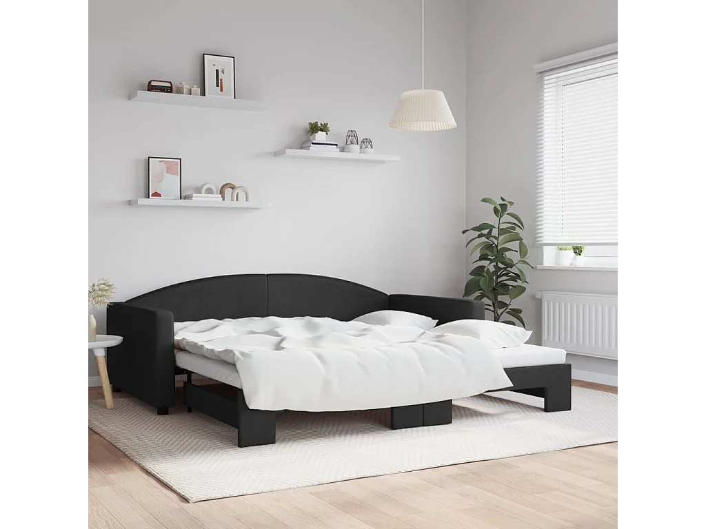 Lit de jour avec gigogne sans matelas noir 100x200 cm