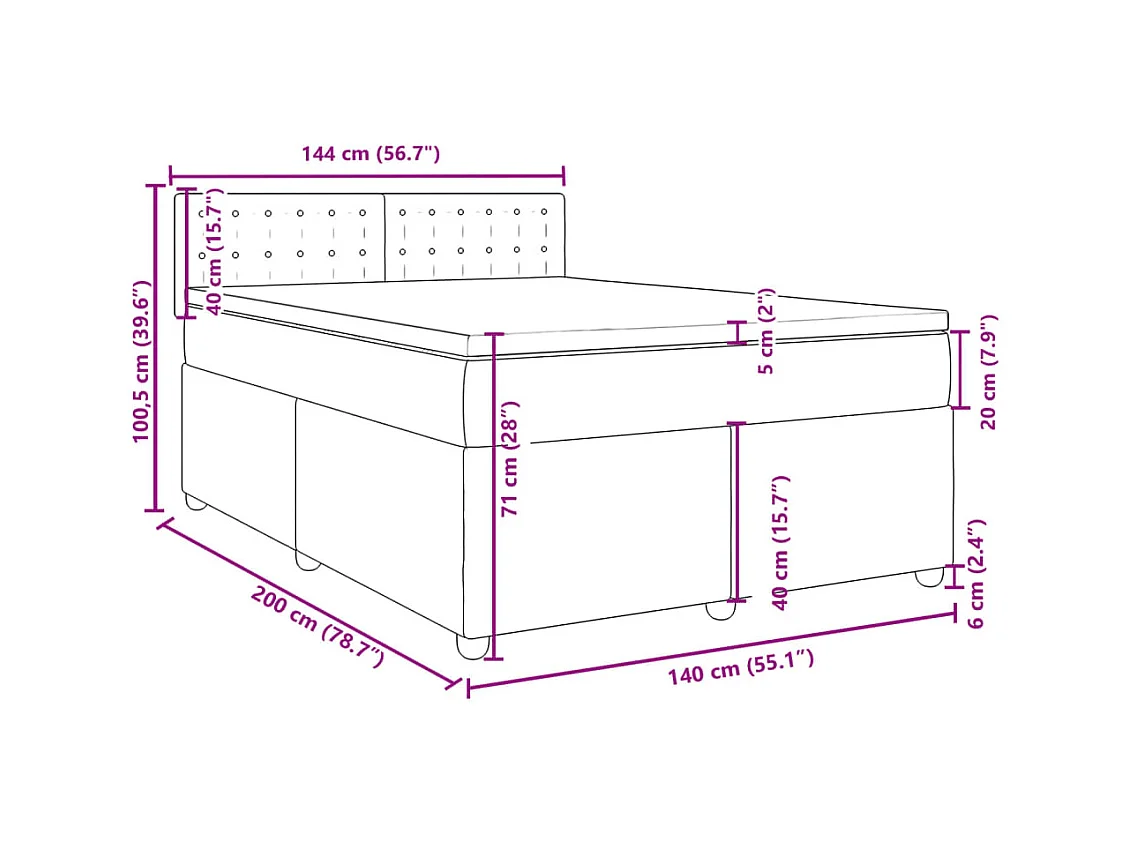 Sommier à lattes de lit avec matelas Noir 140x200 cm Tissu