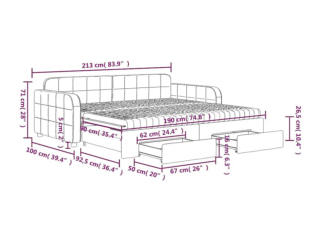 Tagesbett Ausziehbar mit Schubladen Dunkelgrau 90x190 cm Samt