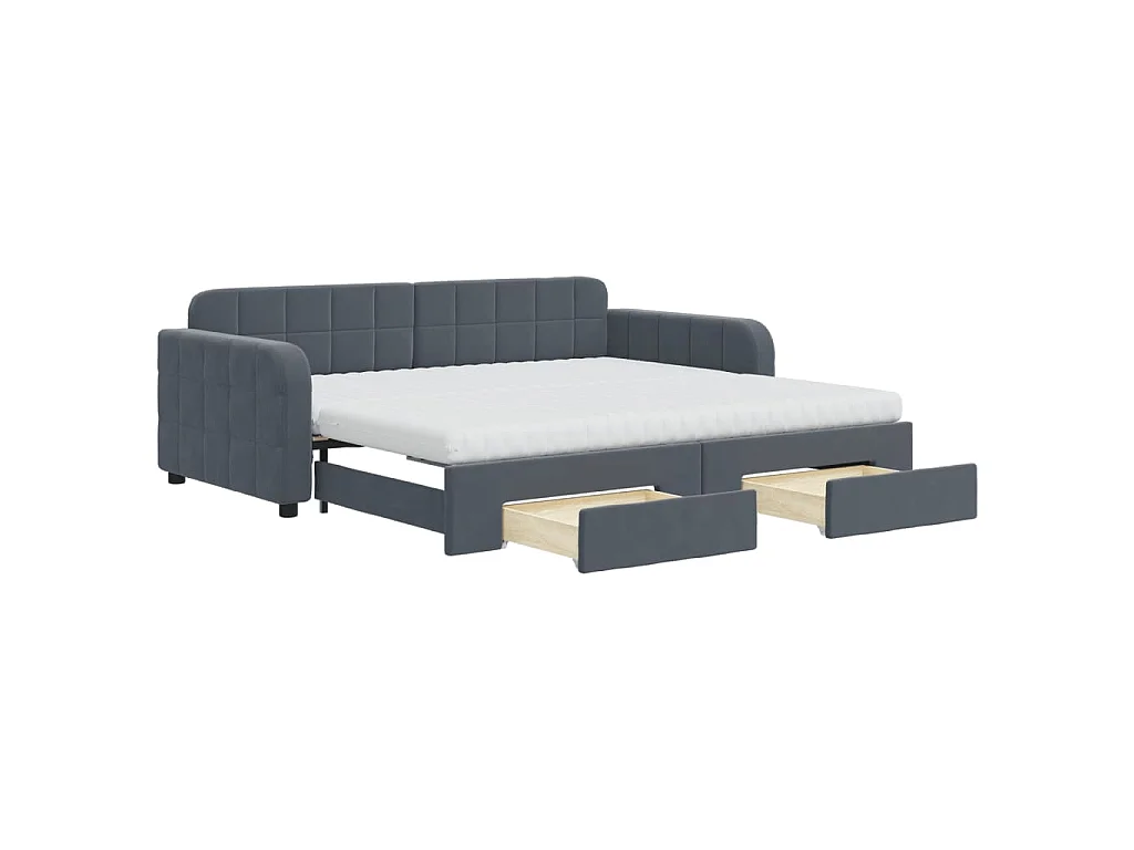 Divano Letto Estraibile Cassetti Grigio Scuro 90x190cm Velluto