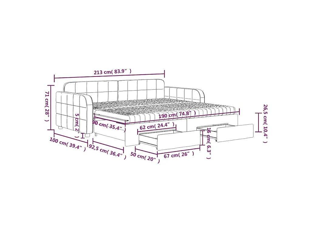 Divano Letto Estraibile Cassetti Grigio Scuro 90x190cm Velluto