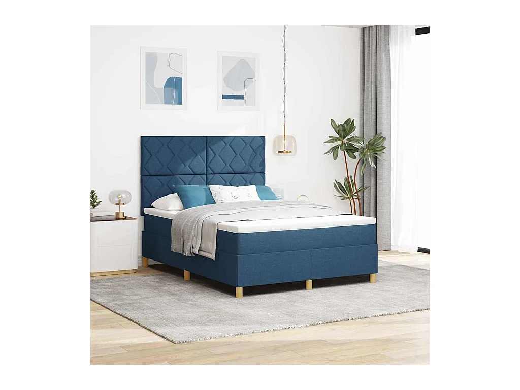 Letto a molle con materasso Blu 160 x 200 cm Tessuto