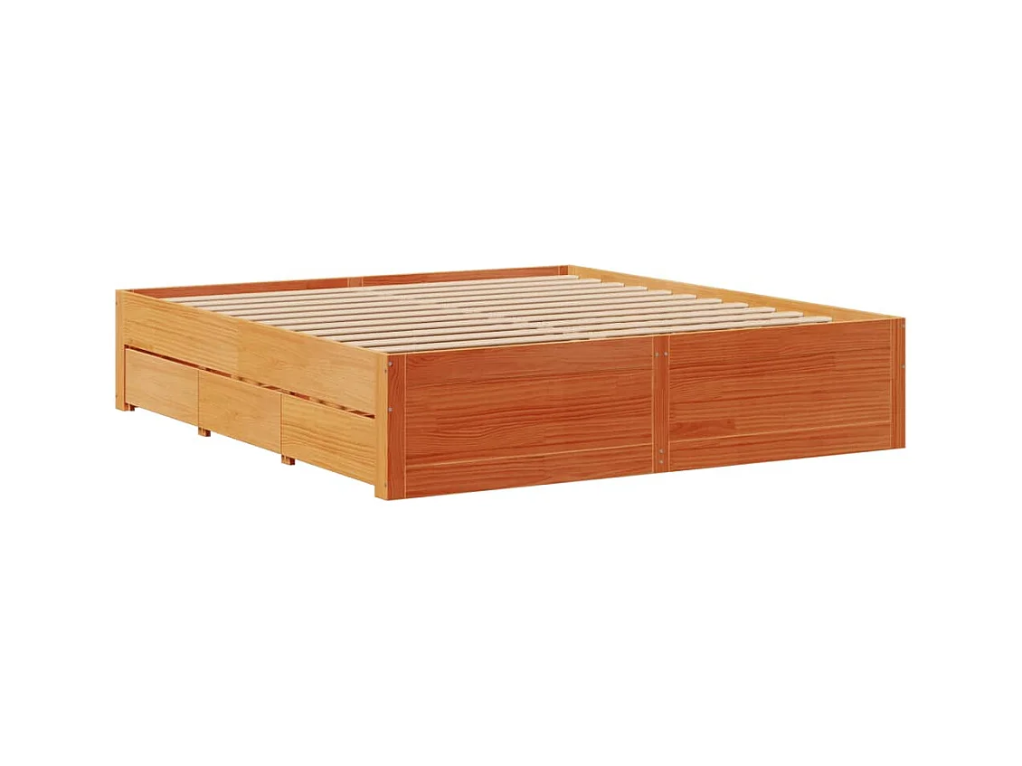 Cadre de lit sans matelas avec tiroirs brun cire 180x200 cm pin