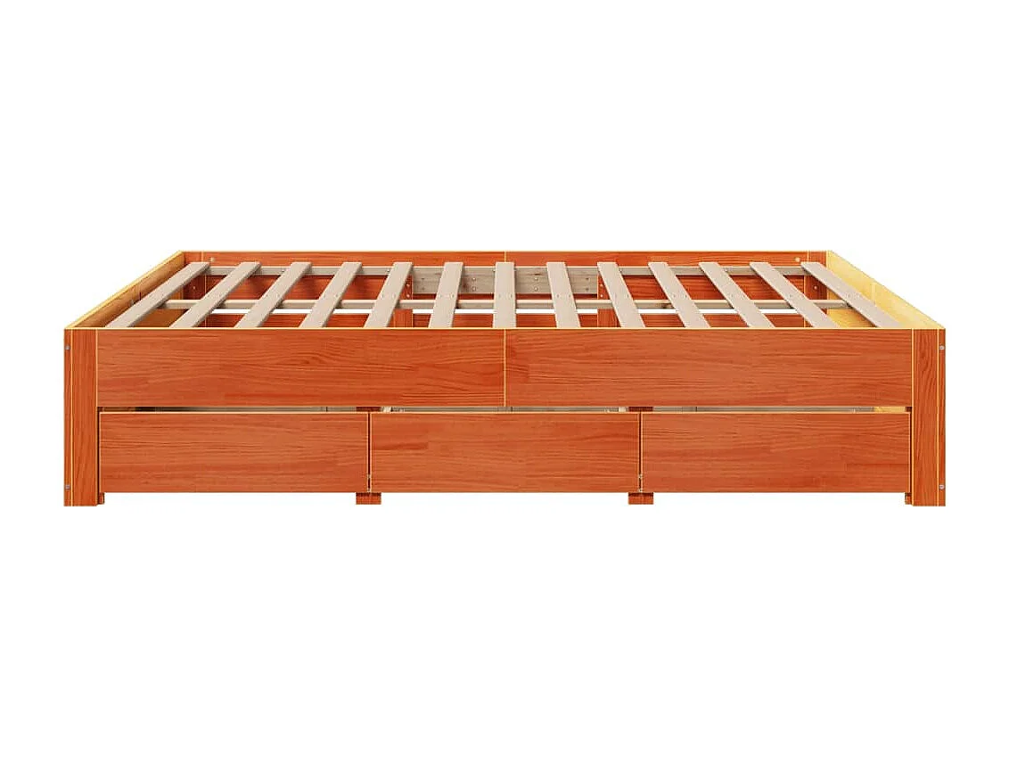 Cadre de lit sans matelas avec tiroirs brun cire 180x200 cm pin