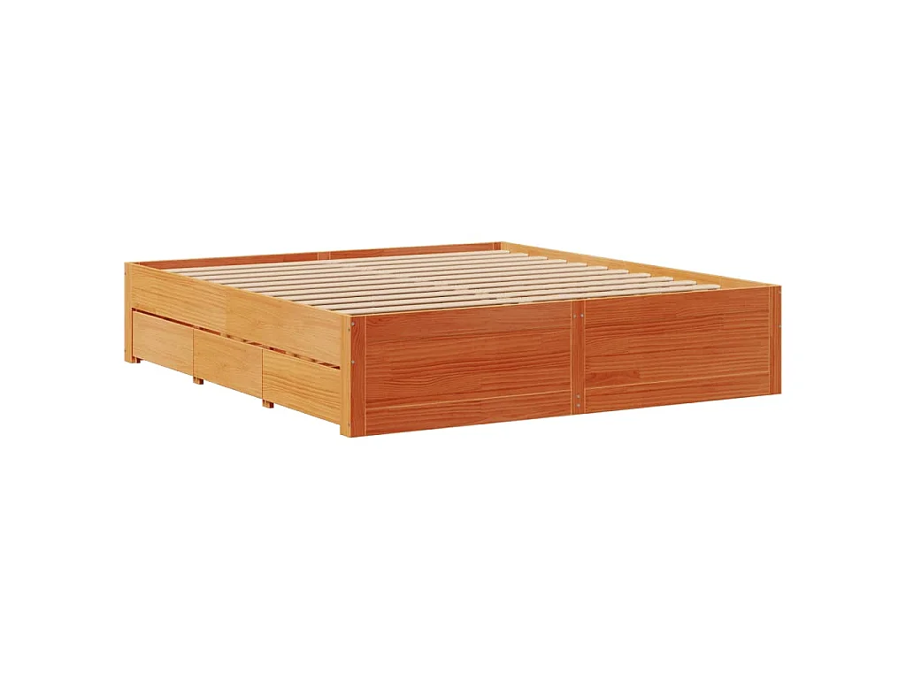 Cadre de lit sans matelas avec tiroirs brun cire 180x200 cm pin