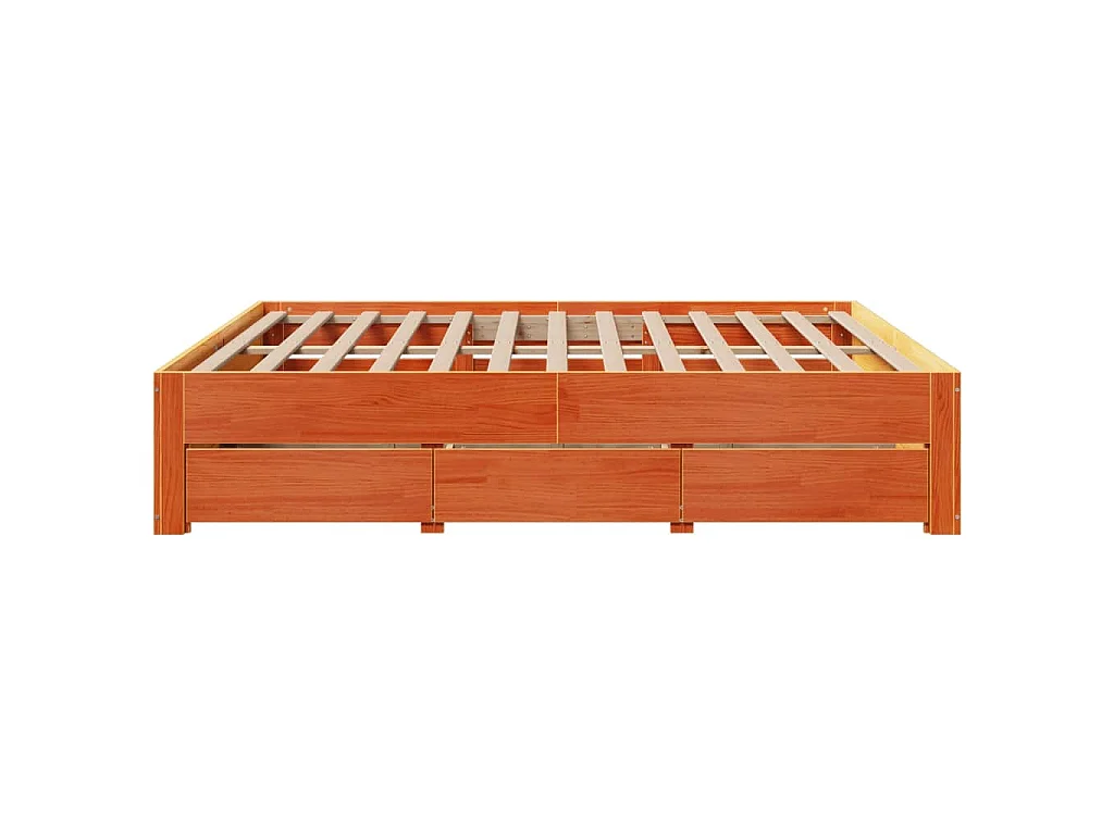 Cadre de lit sans matelas avec tiroirs brun cire 180x200 cm pin